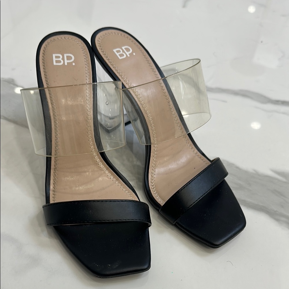 Black Transparent Strap Heels with Square Toe